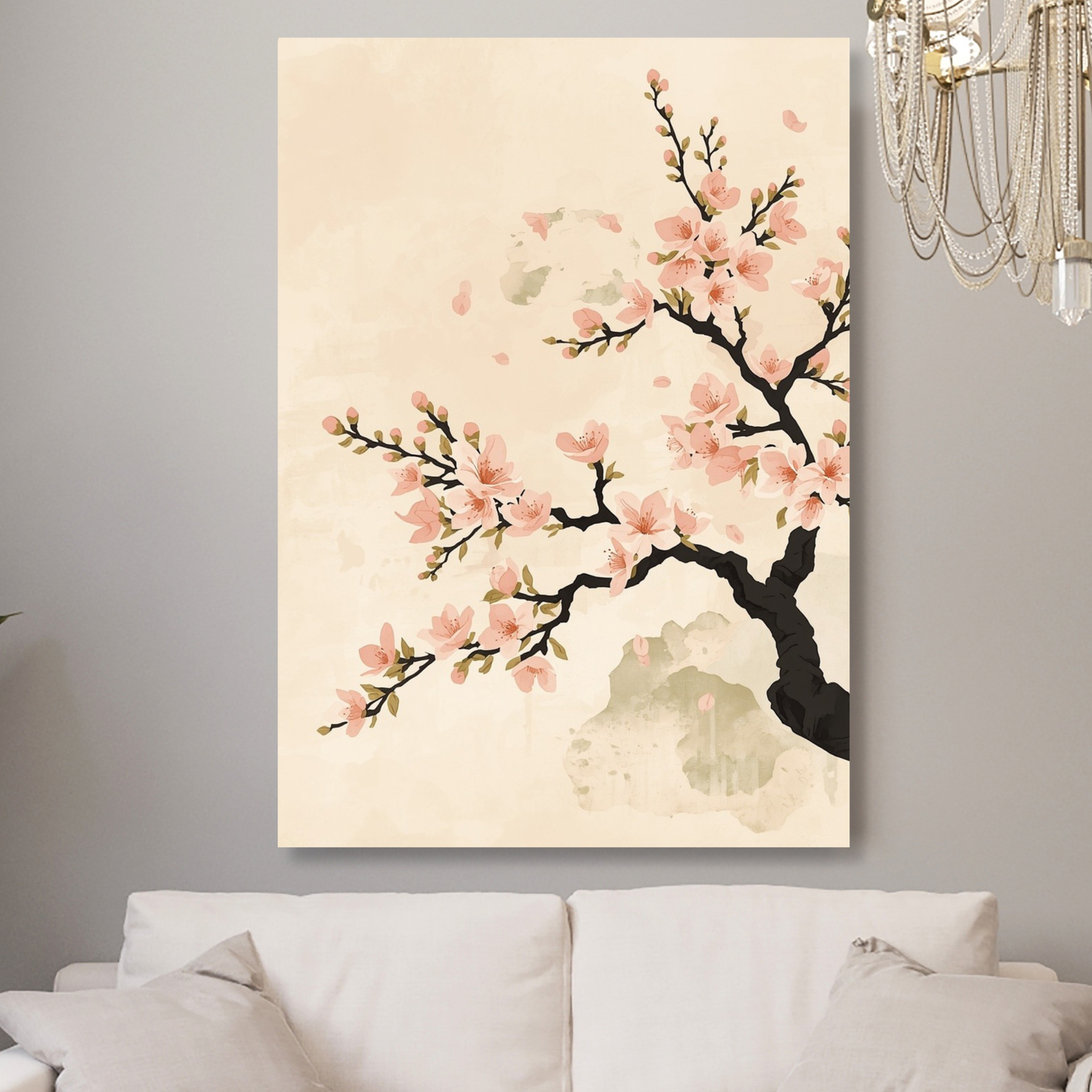 Japandi Cherry Blossom Wall Art Canvas Print