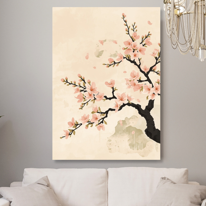 Japandi Cherry Blossom Wall Art Canvas Print