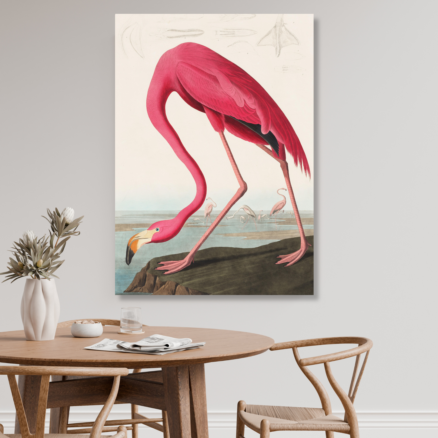 John James Audubon - Pink Flamingo from Birds of America Wall Art Canvas Print