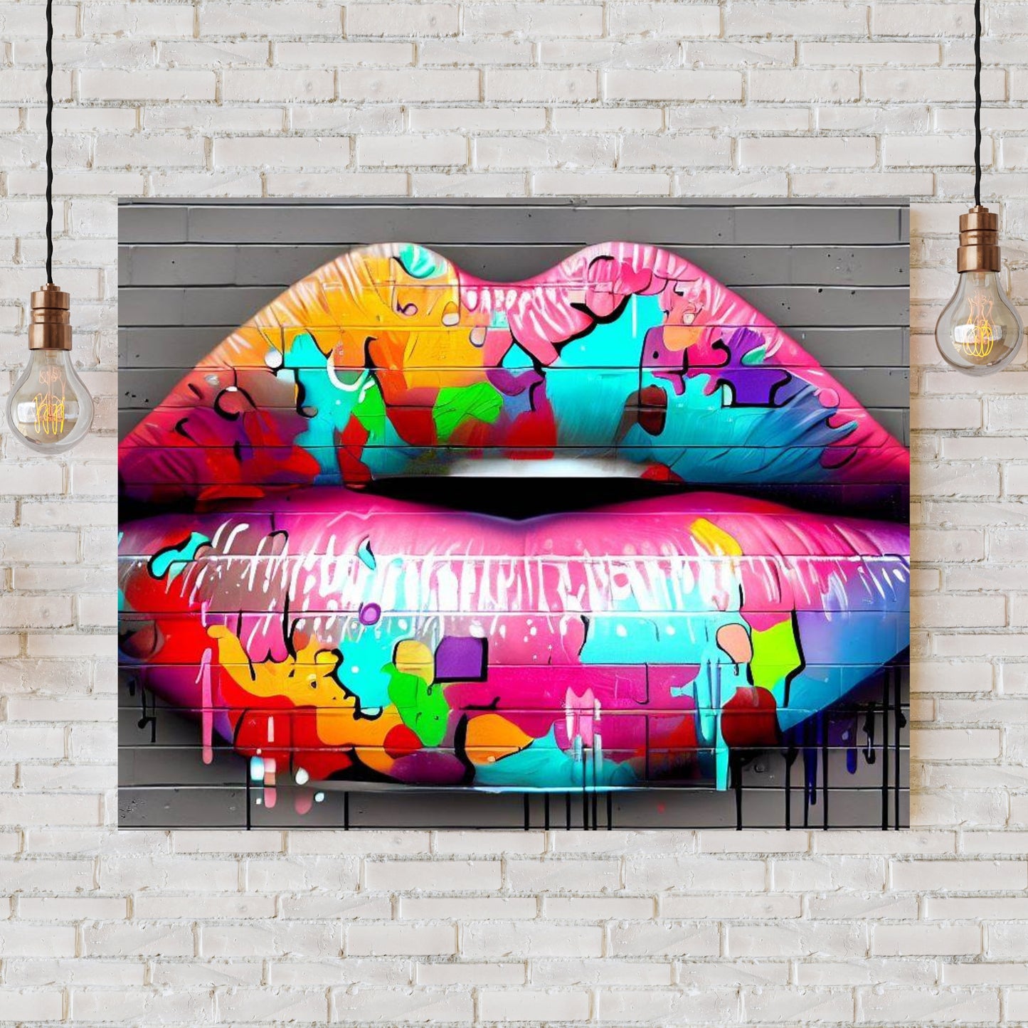 Graffiti Lips Wall Art Canvas Print
