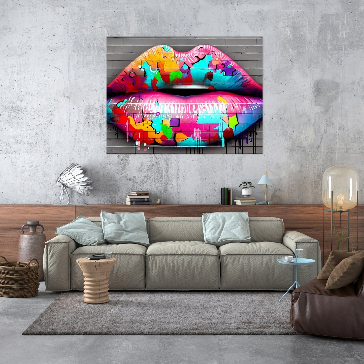 Graffiti Lips Wall Art Canvas Print