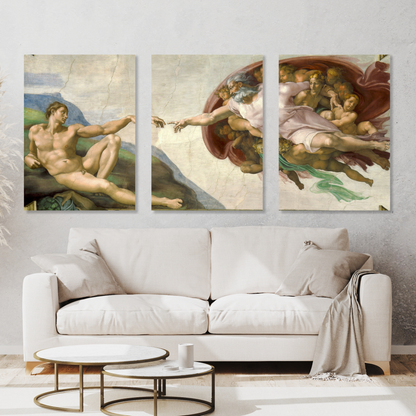 Michelangelo - The Creation of Adam Set of 3 Wall Art Canvas Prints