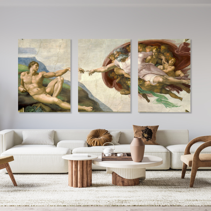 Michelangelo - The Creation of Adam Set of 3 Wall Art Canvas Prints