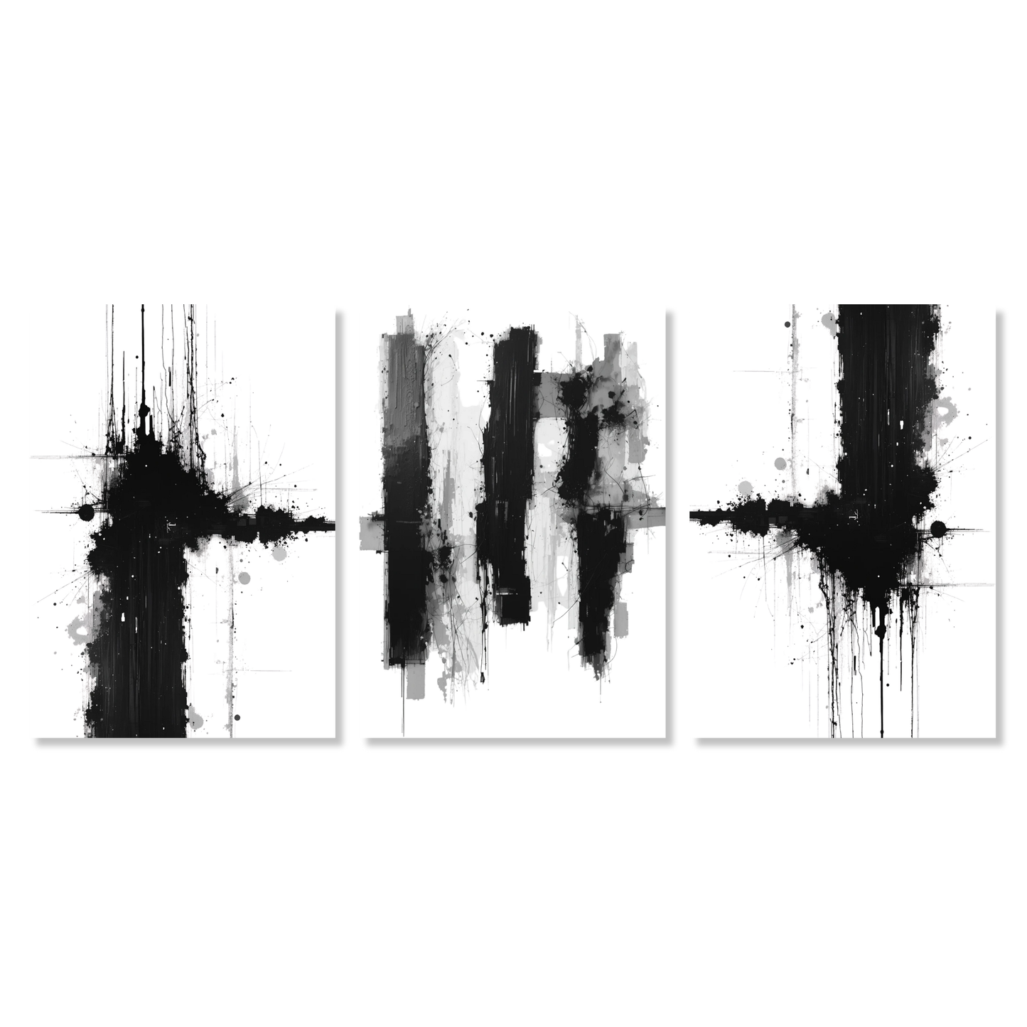 Monochrome Abstract Set of 3 Wall Art Canvas Prints