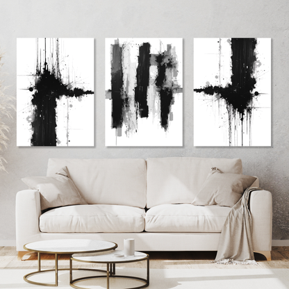 Monochrome Abstract Set of 3 Wall Art Canvas Prints