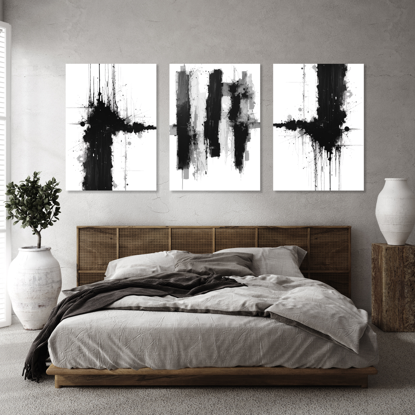 Monochrome Abstract Set of 3 Wall Art Canvas Prints