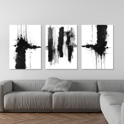 Monochrome Abstract Set of 3 Wall Art Canvas Prints