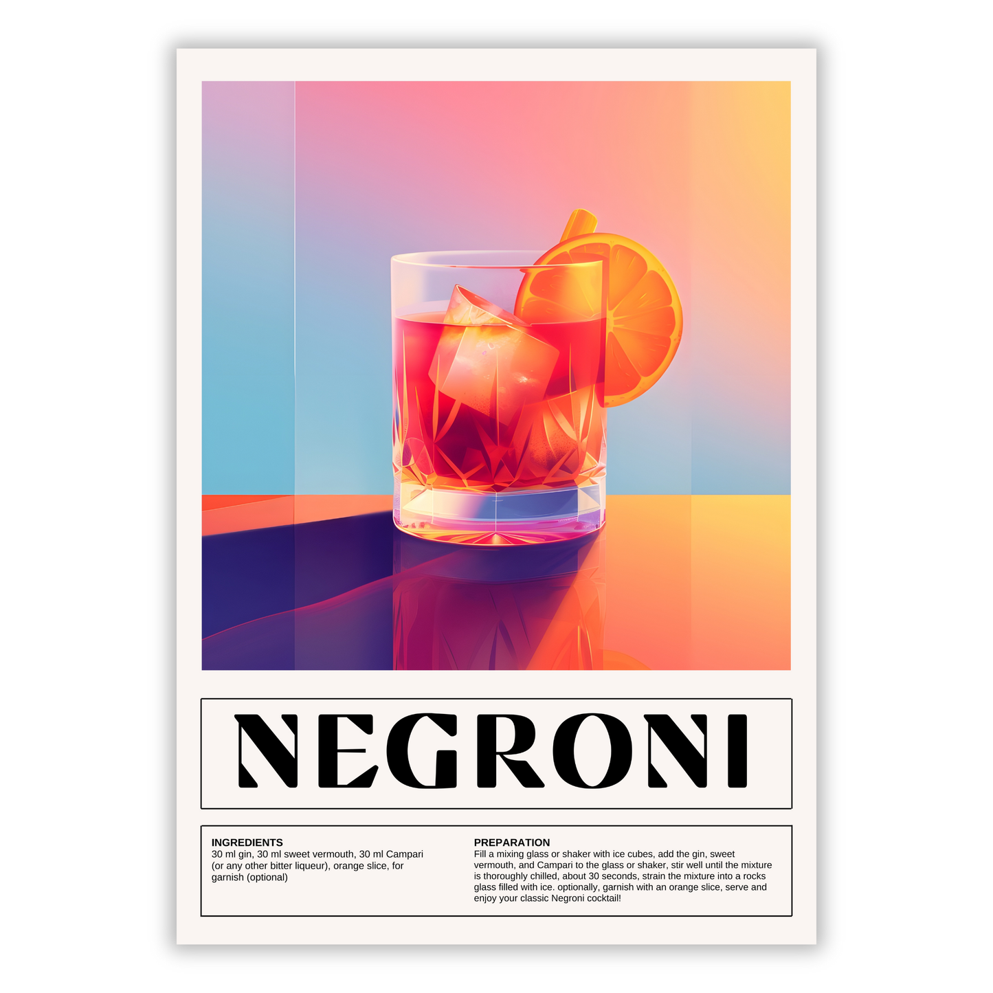 Negroni Cocktail Wall Art Canvas Print