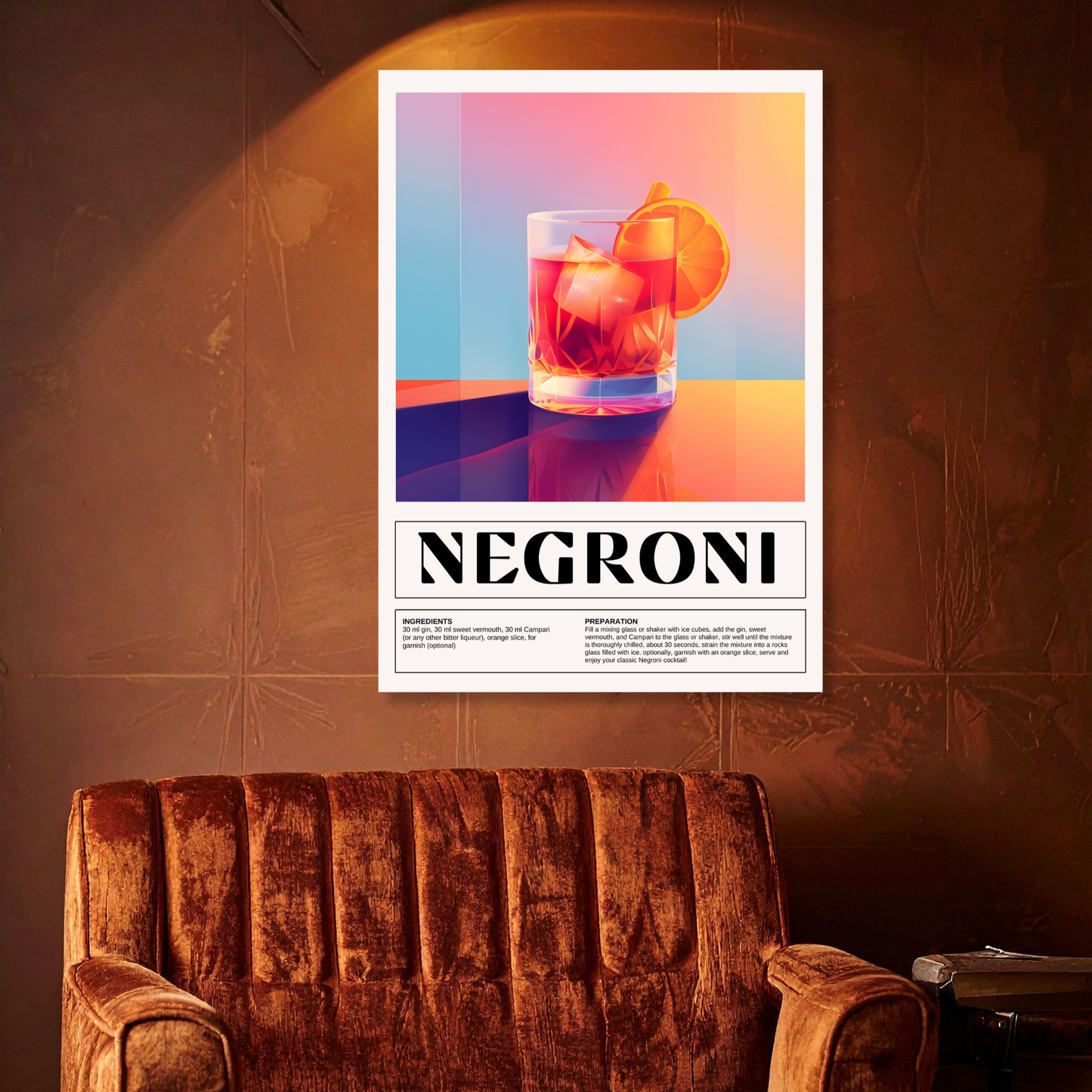 Negroni Cocktail Wall Art Canvas Print