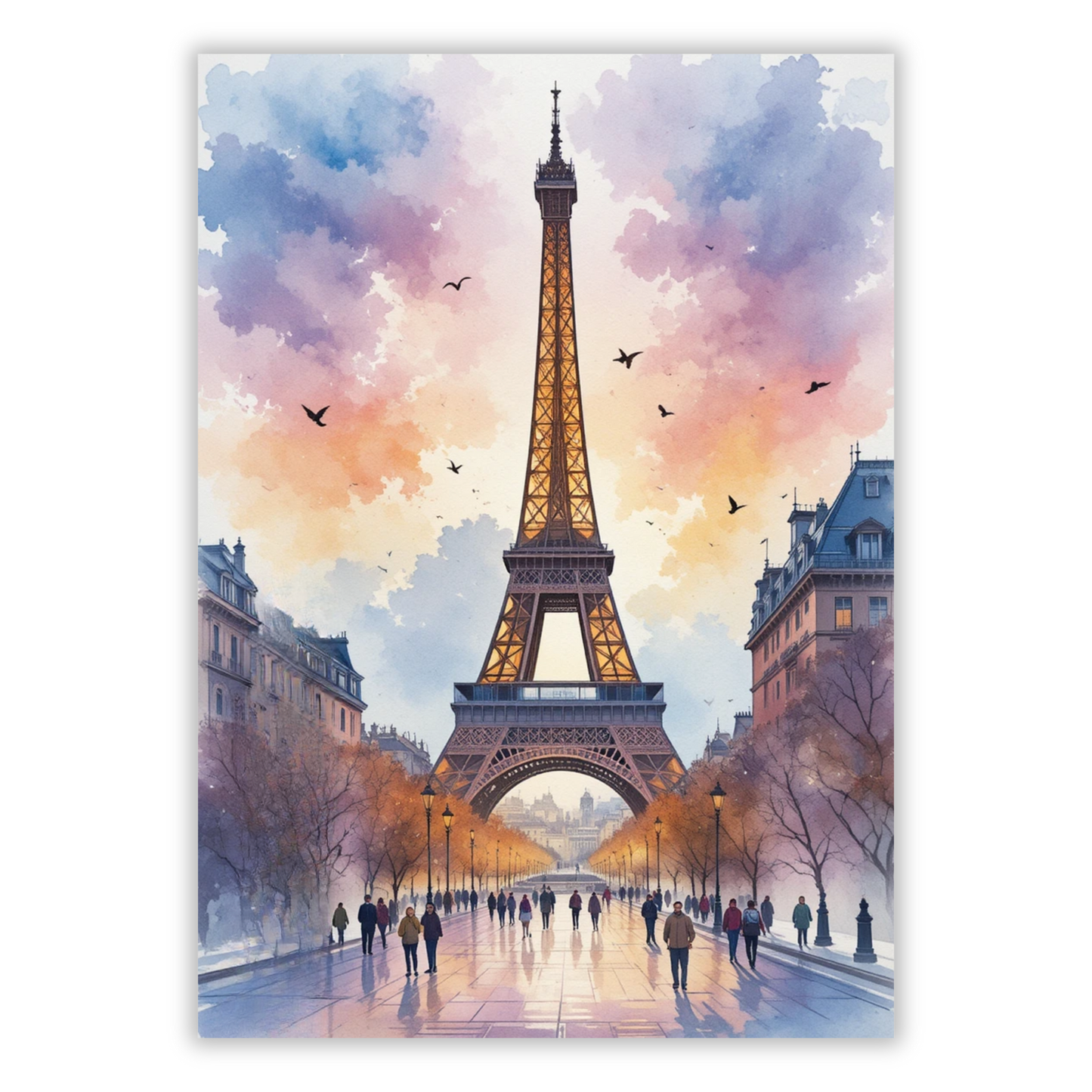 Paris Dusk France Watercolour Wall Art Canvas Print