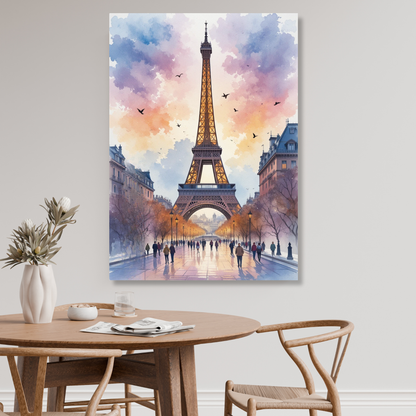 Paris Dusk France Watercolour Wall Art Canvas Print