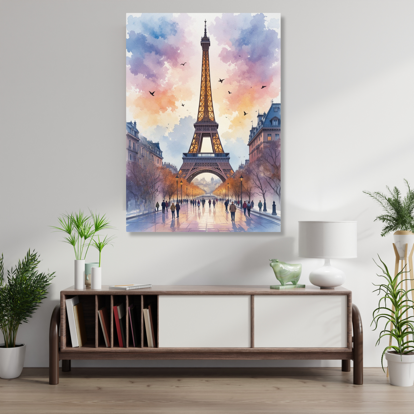 Paris Dusk France Watercolour Wall Art Canvas Print