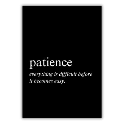 Patience on Black Inspirational Wall Art Canvas Print