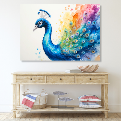 Peacock In Colour Wall Art Canvas Print
