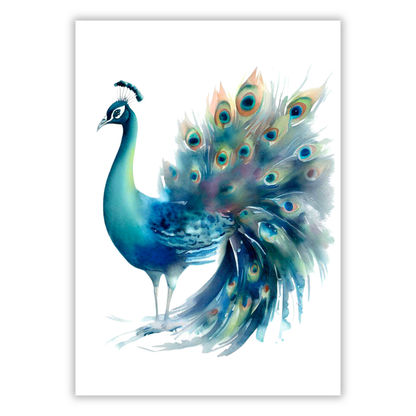 Peacock In Watercolour Wall Art Canvas Print