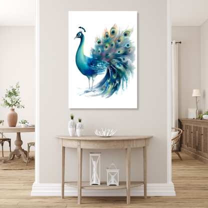 Peacock In Watercolour Wall Art Canvas Print