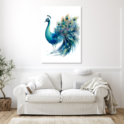 Peacock In Watercolour Wall Art Canvas Print
