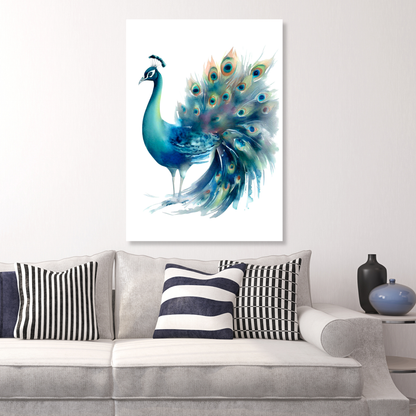 Peacock In Watercolour Wall Art Canvas Print