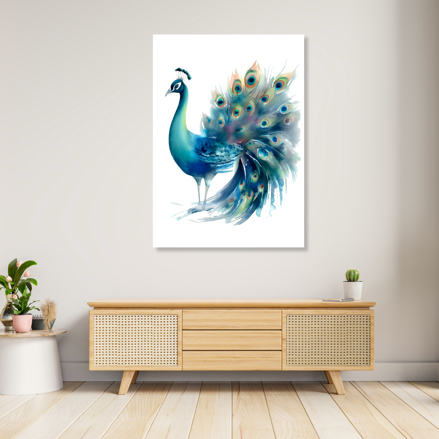 Peacock In Watercolour Wall Art Canvas Print