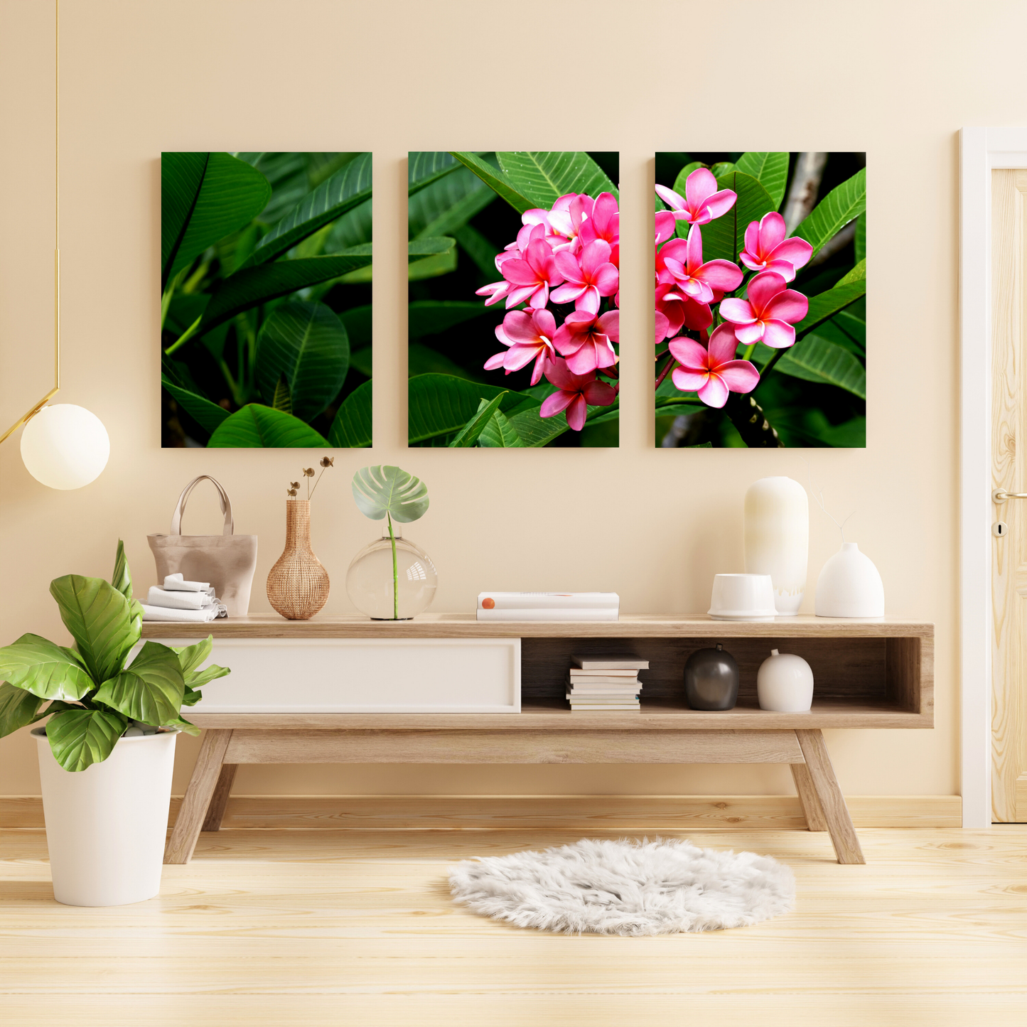 Pink Frangipani's Set of 3 Wall Art Canvas Prints