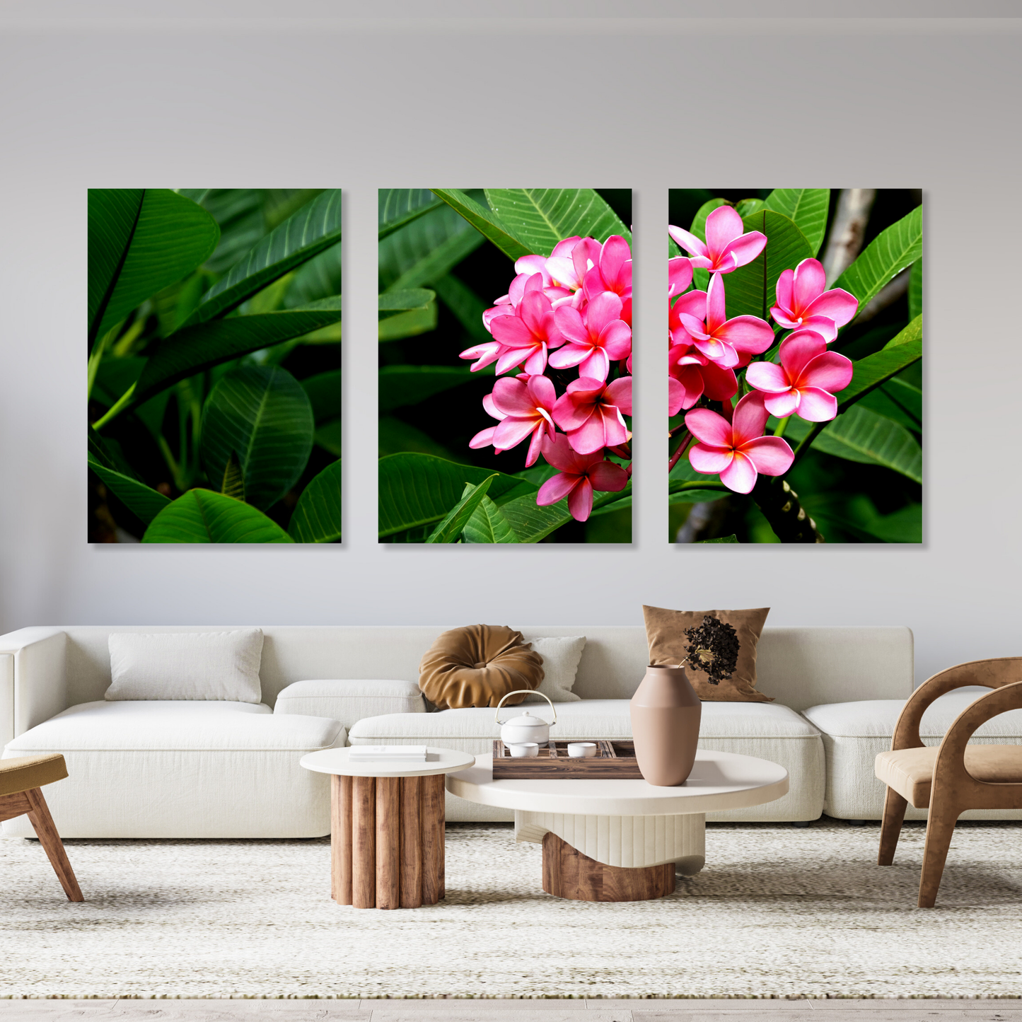 Pink Frangipani's Set of 3 Wall Art Canvas Prints
