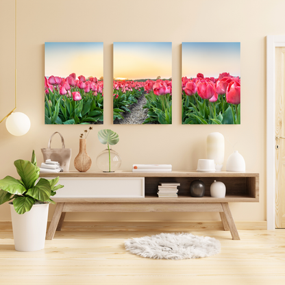 Pink Tulips Set of 3 Wall Art Canvas Prints