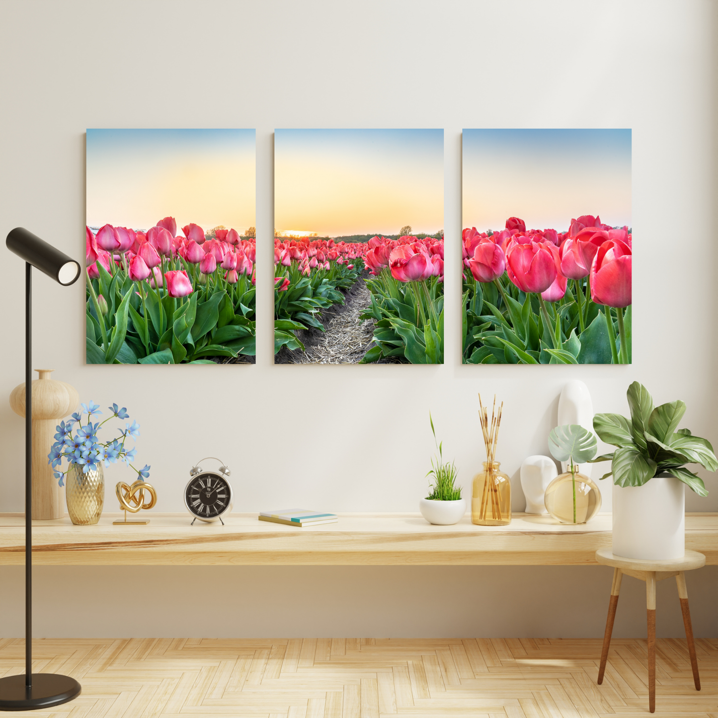 Pink Tulips Set of 3 Wall Art Canvas Prints