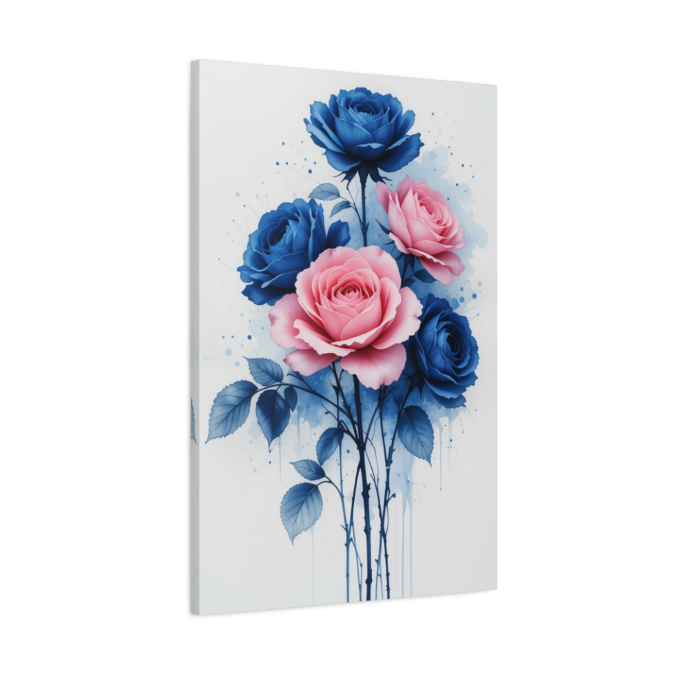 Pink & Blue Roses Wall Art Canvas Print