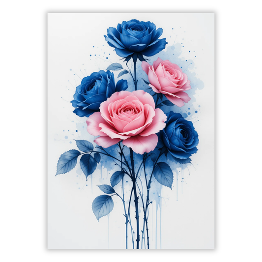 Pink & Blue Roses Wall Art Canvas Print