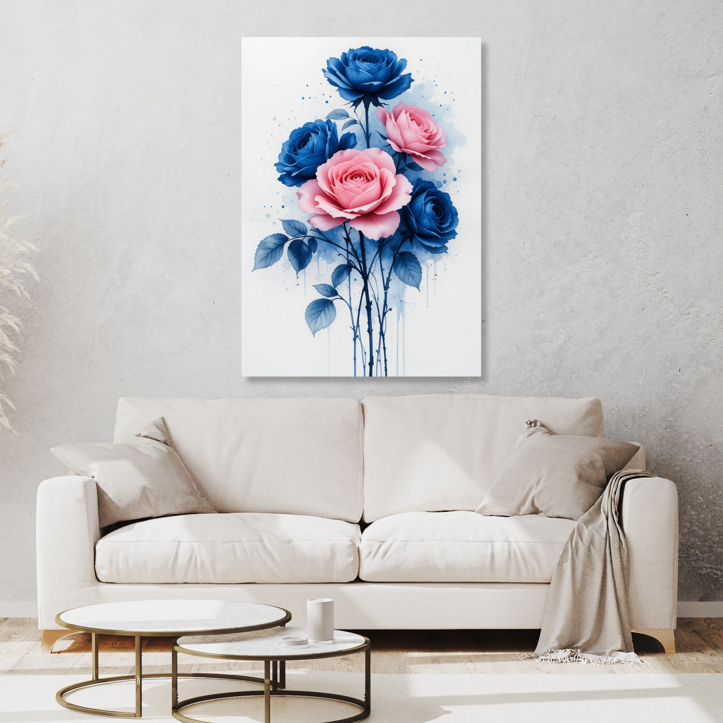 Pink & Blue Roses Wall Art Canvas Print