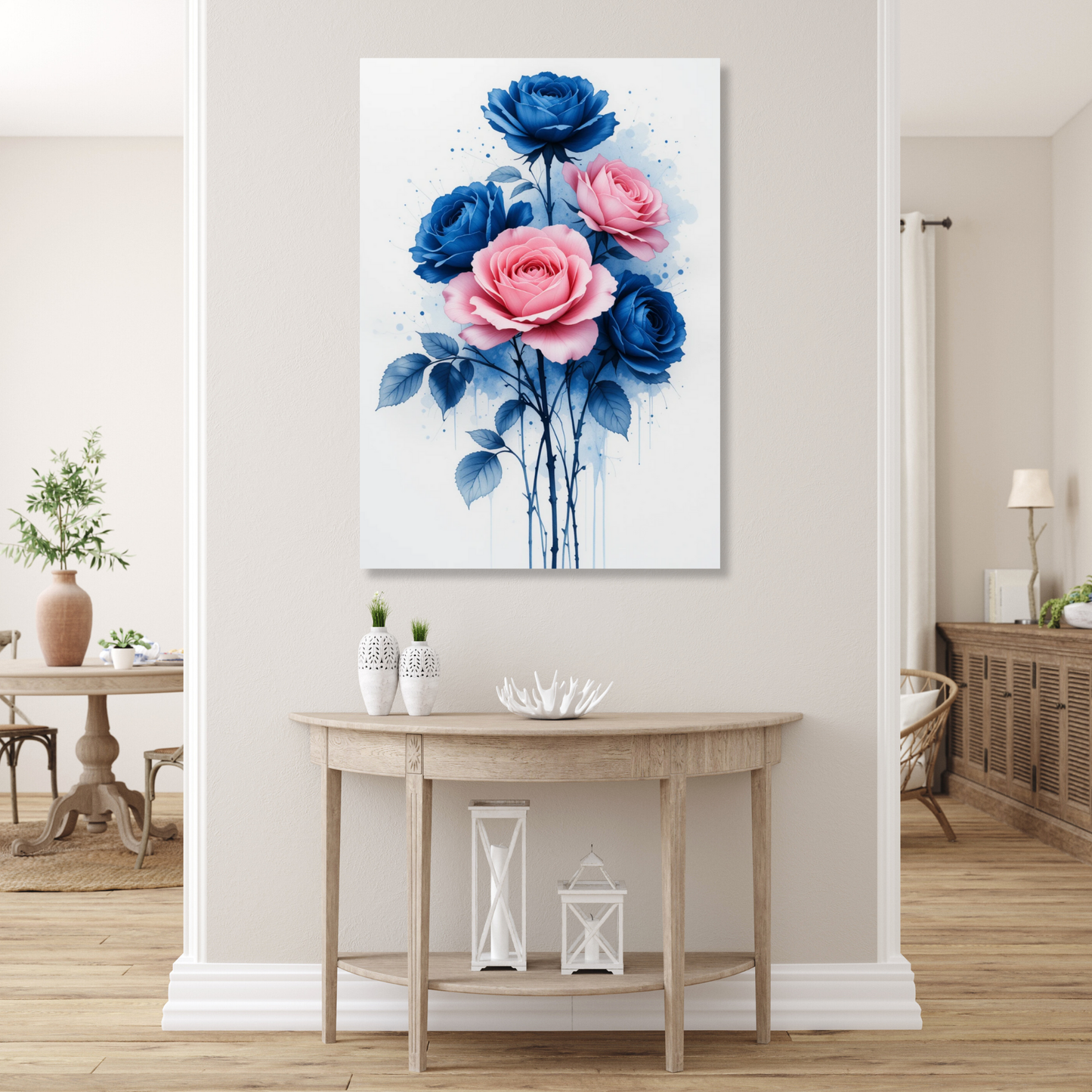 Pink & Blue Roses Wall Art Canvas Print