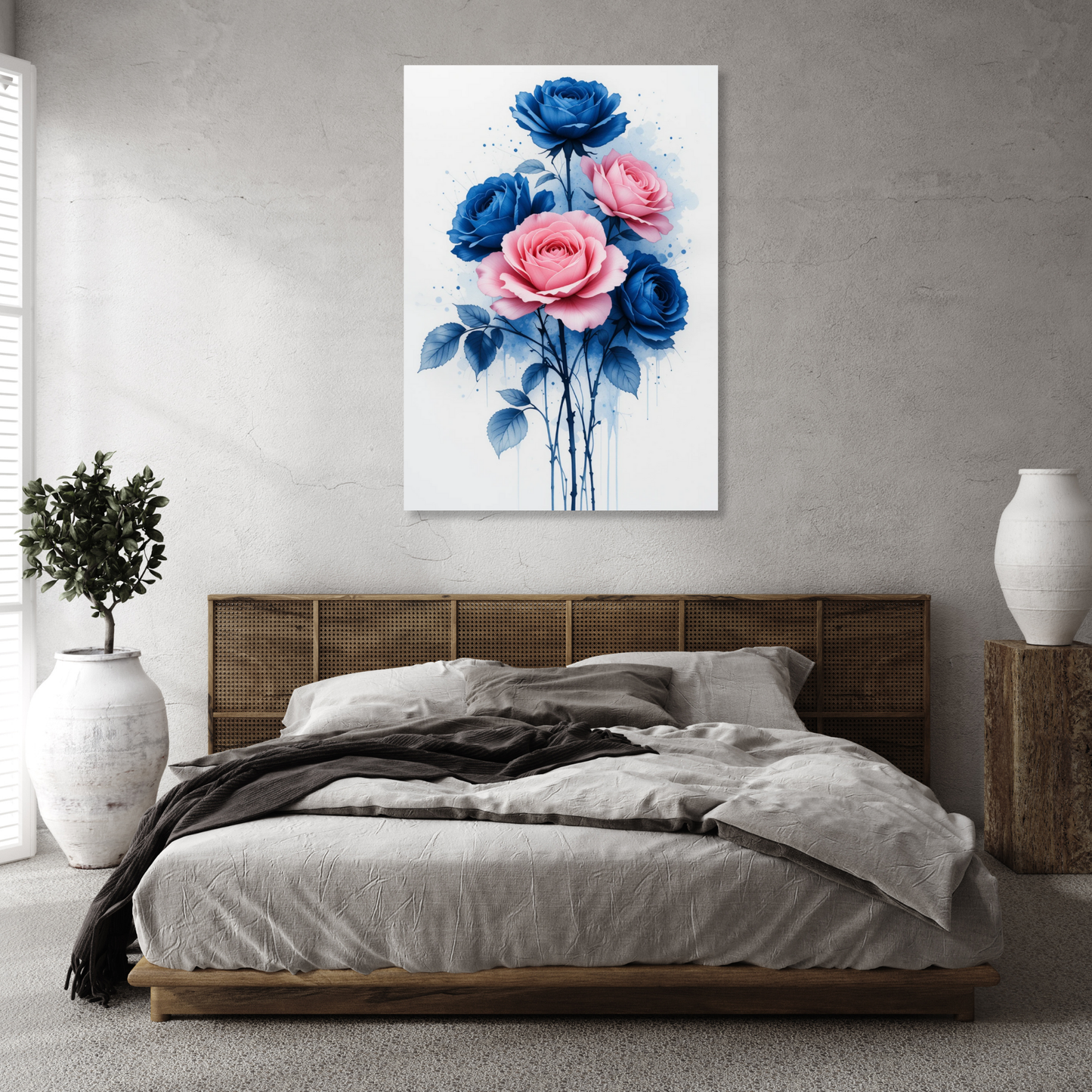 Pink & Blue Roses Wall Art Canvas Print