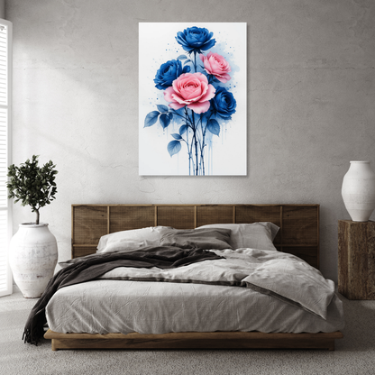 Pink & Blue Roses Wall Art Canvas Print