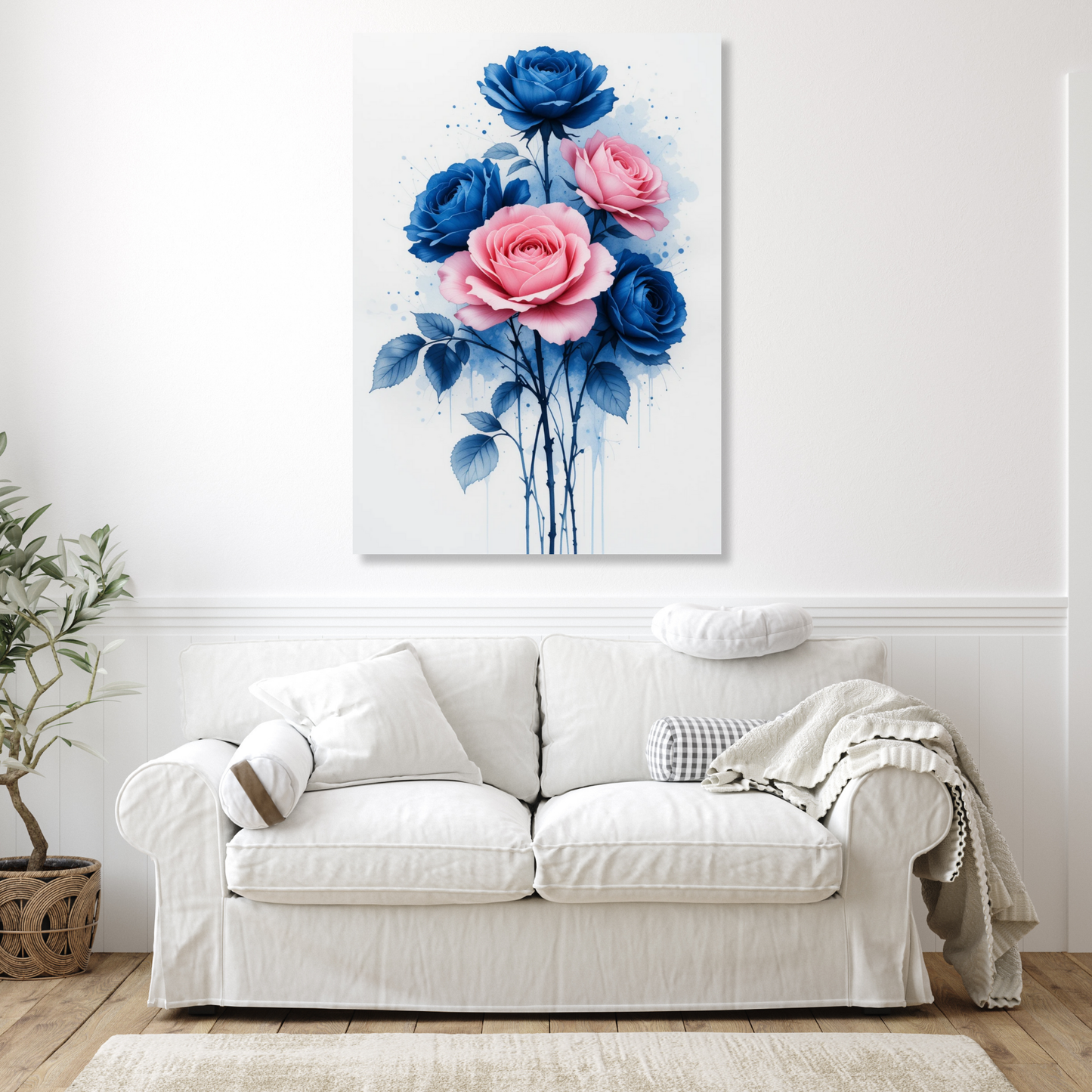 Pink & Blue Roses Wall Art Canvas Print