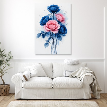 Pink & Blue Roses Wall Art Canvas Print