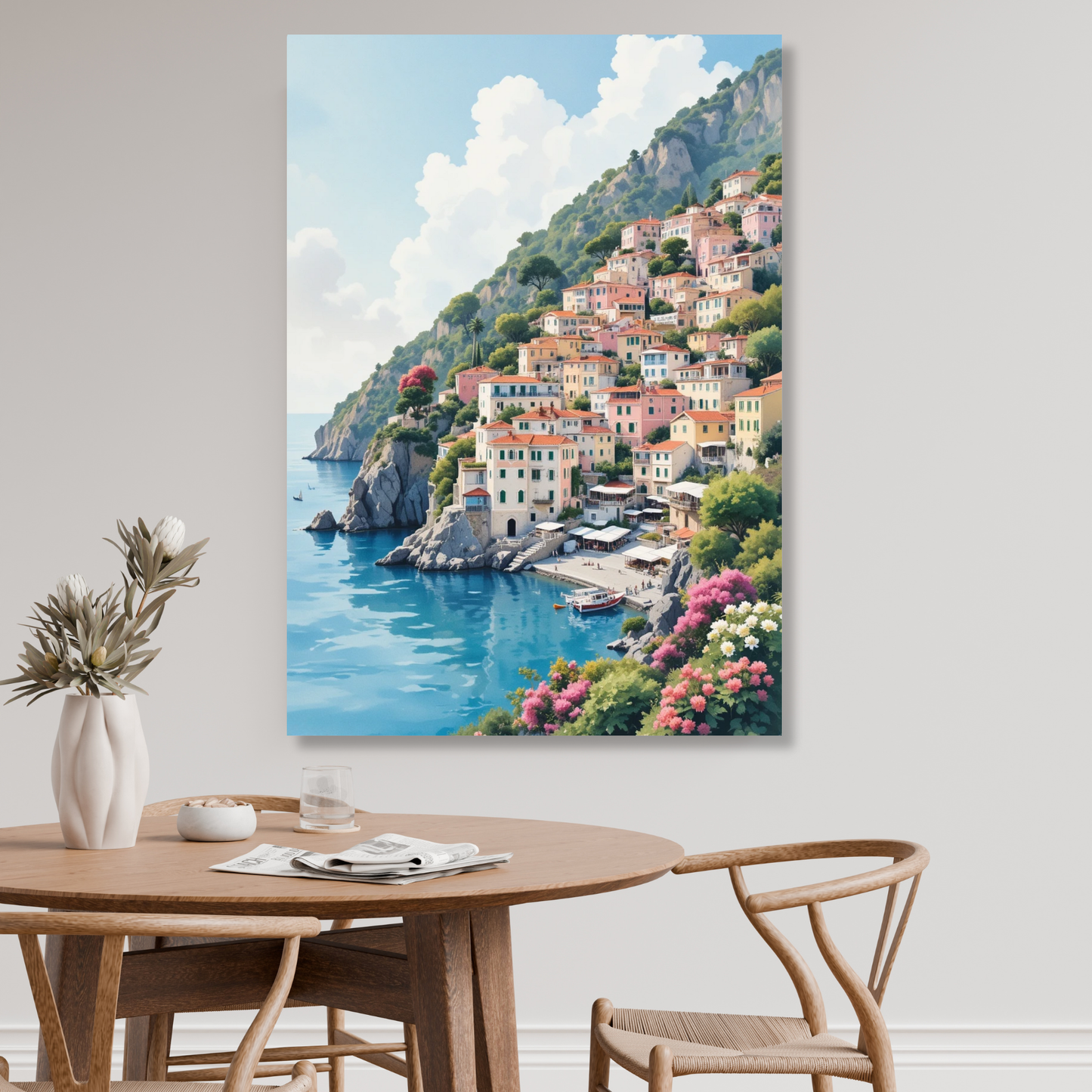Positano Amalfi Coast Italy Watercolour Wall Art Canvas Print