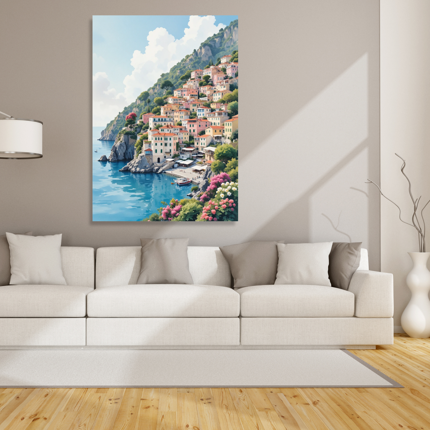 Positano Amalfi Coast Italy Watercolour Wall Art Canvas Print