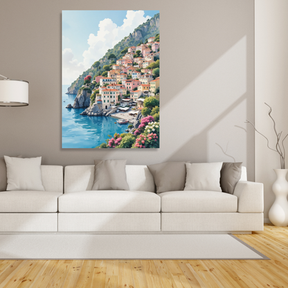 Positano Amalfi Coast Italy Watercolour Wall Art Canvas Print
