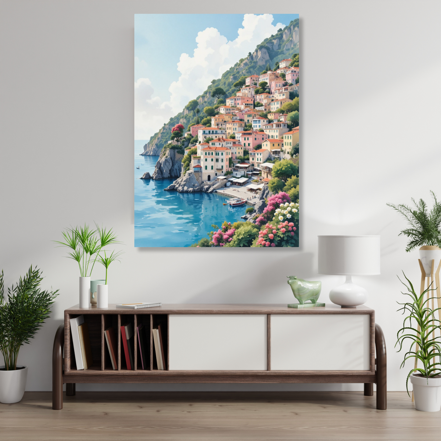 Positano Amalfi Coast Italy Watercolour Wall Art Canvas Print