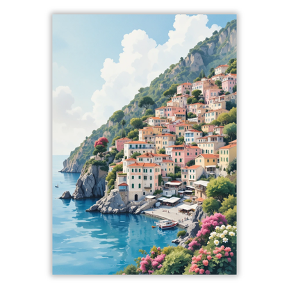 Positano Amalfi Coast Italy Watercolour Wall Art Canvas Print