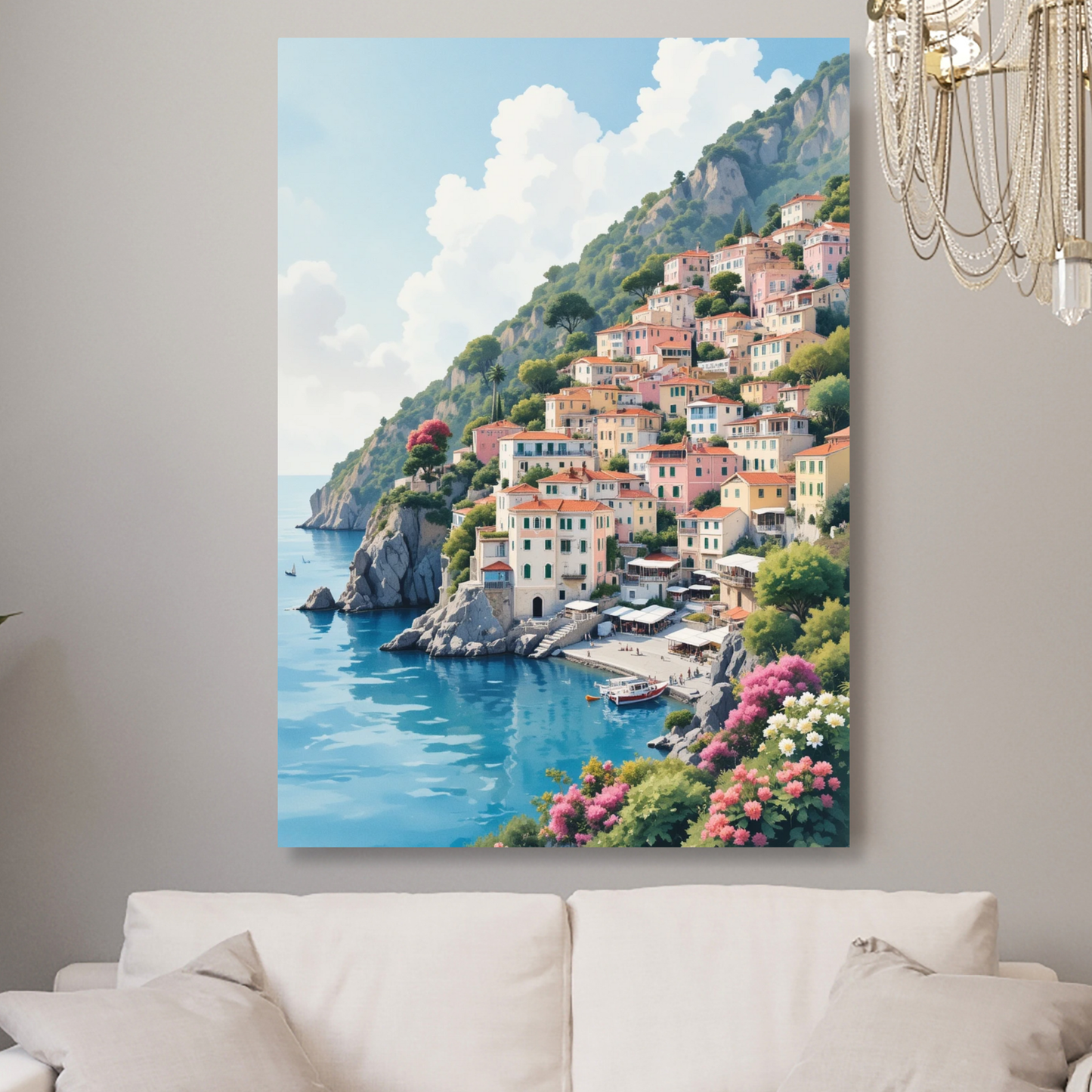 Positano Amalfi Coast Italy Watercolour Wall Art Canvas Print