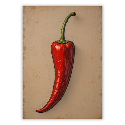 Red Chilli Pepper Retro Vintage Wall Art Canvas Print