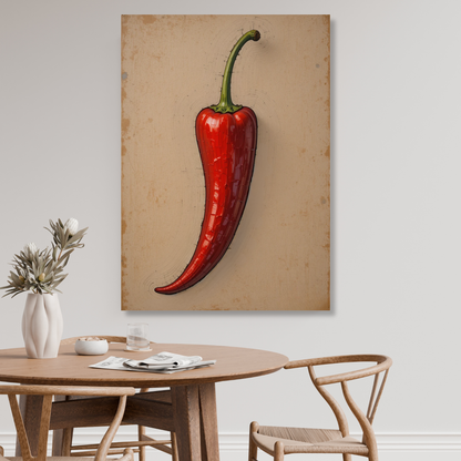Red Chilli Pepper Retro Vintage Wall Art Canvas Print