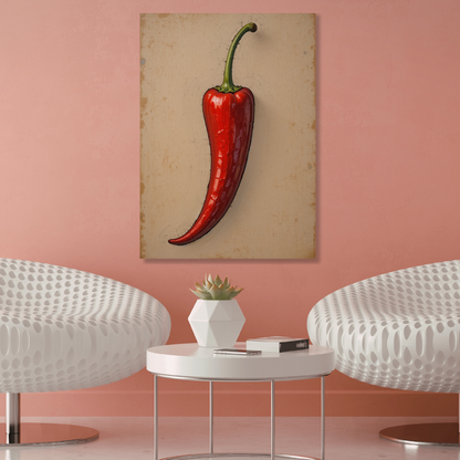 Red Chilli Pepper Retro Vintage Wall Art Canvas Print
