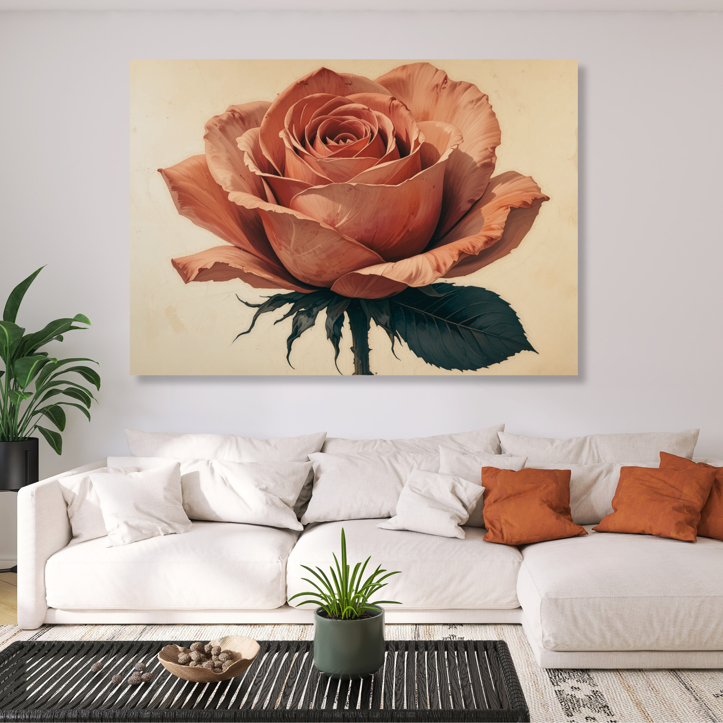 Retro Rose Floral Wall Art Canvas Print
