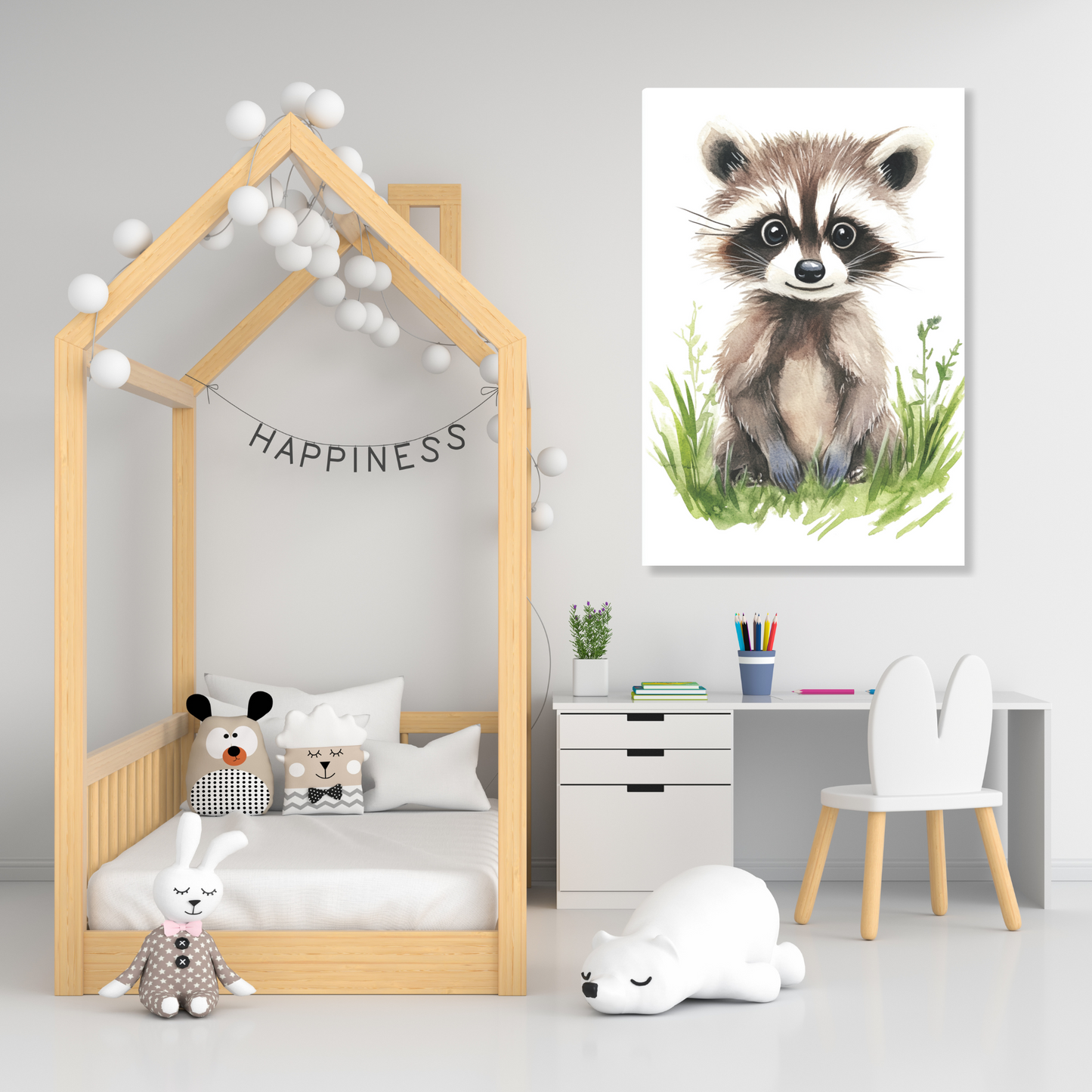 Roberto Raccoon Canvas Wall Art Print