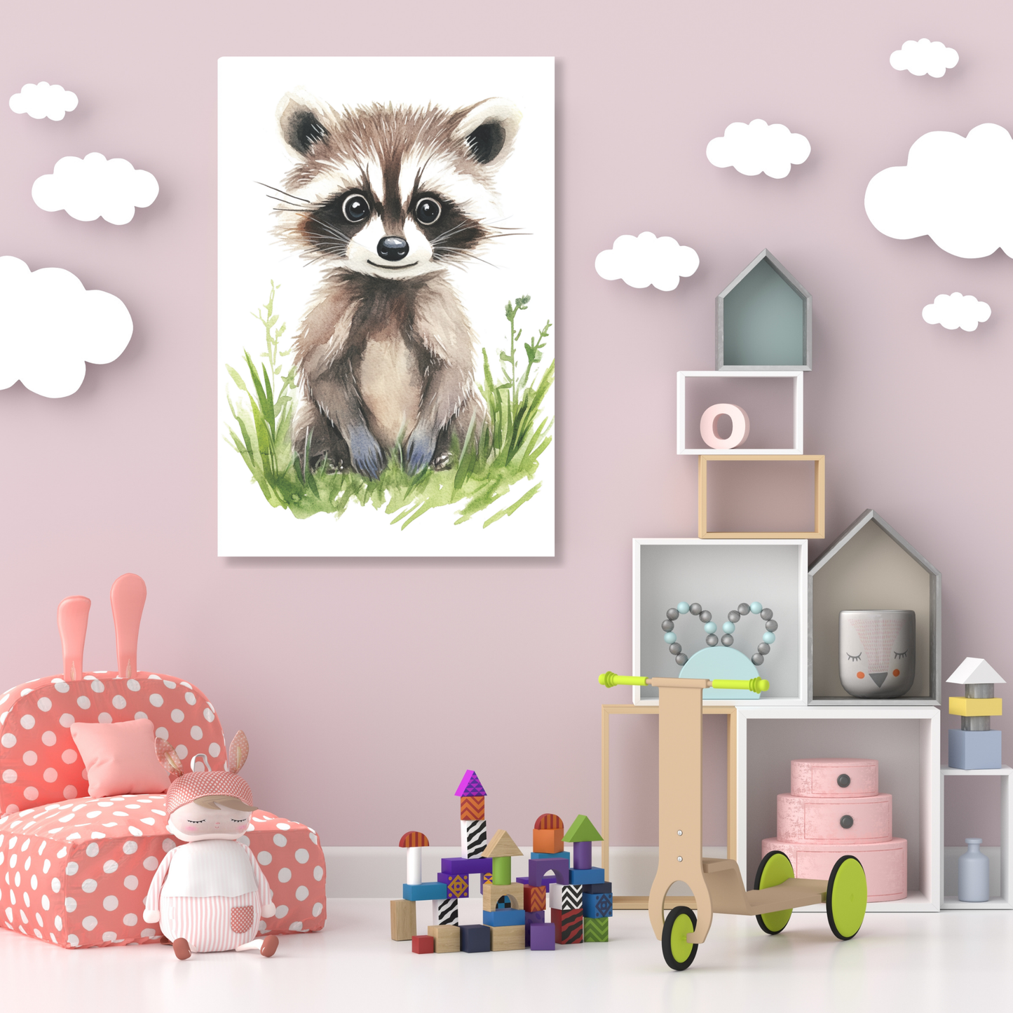 Roberto Raccoon Canvas Wall Art Print