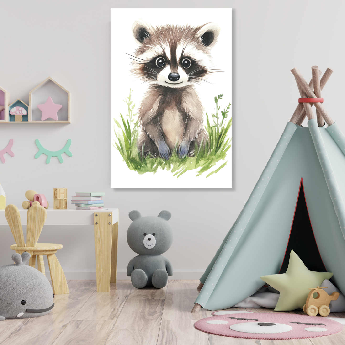 Roberto Raccoon Canvas Wall Art Print