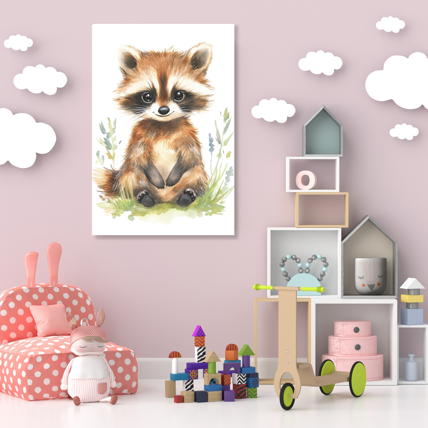 Ronnie Raccoon Canvas Wall Art Print