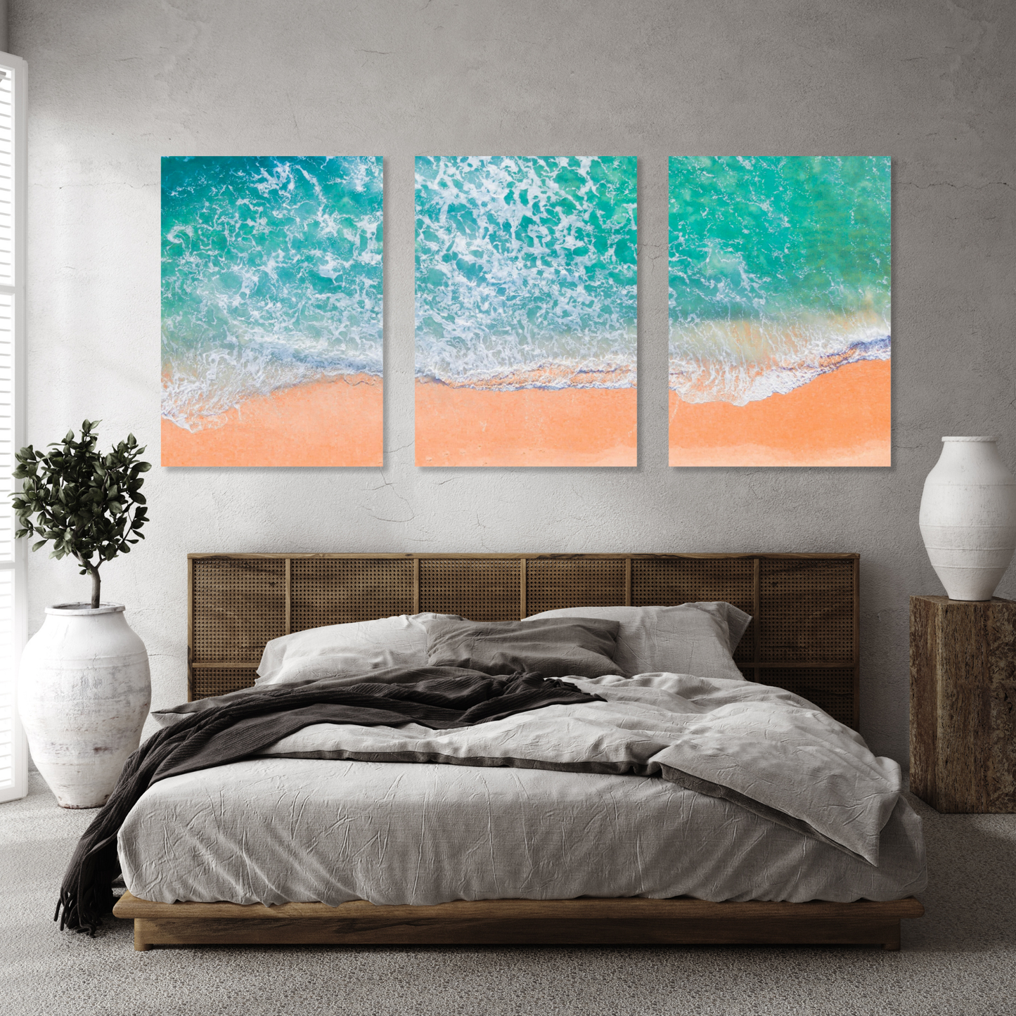 Sand, The Ocean, & Happiness Set of 3 Wall Art Canvas Prints